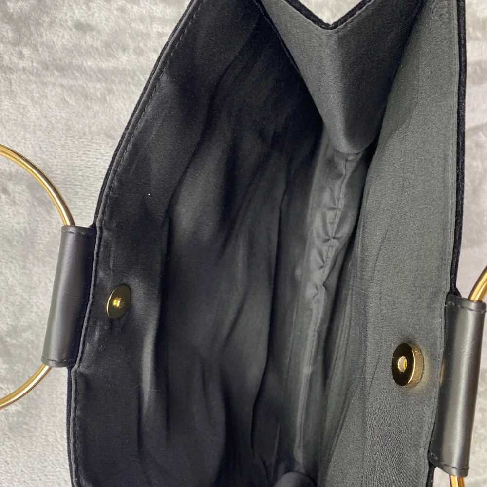 Carolina Herrera Good Girl Black Velvet‎ Clutch Gold Ring Handle Evening Bag